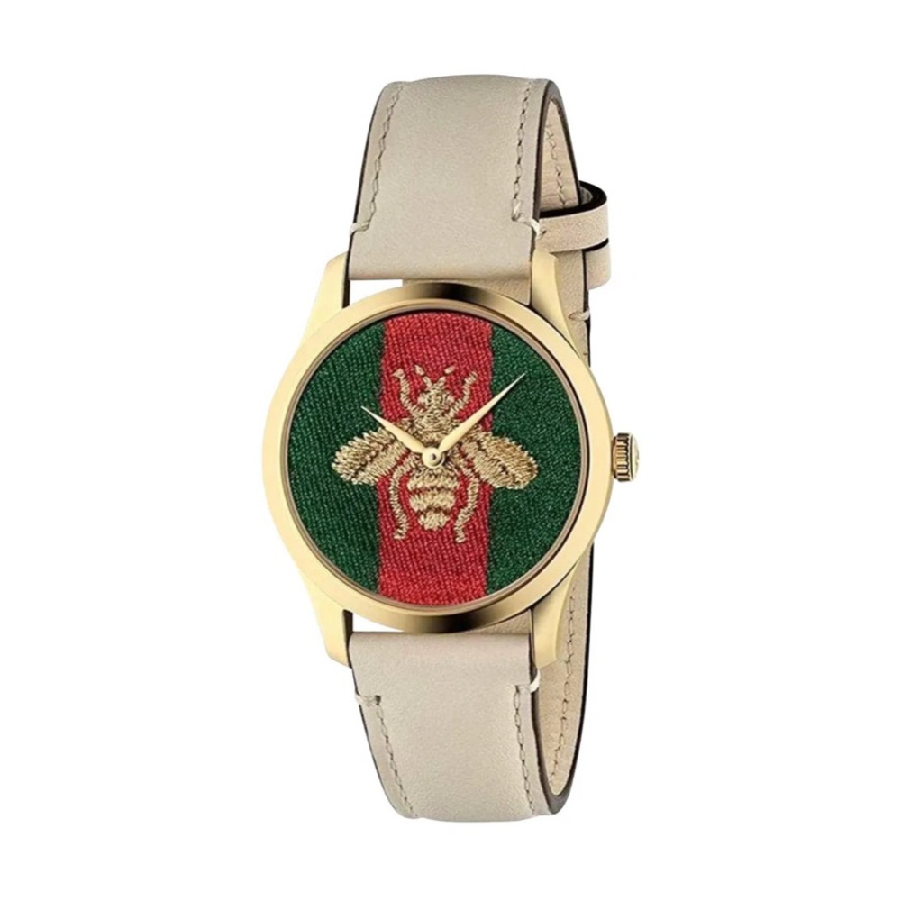 Gucci Beige Watch with Gold and Green Accents